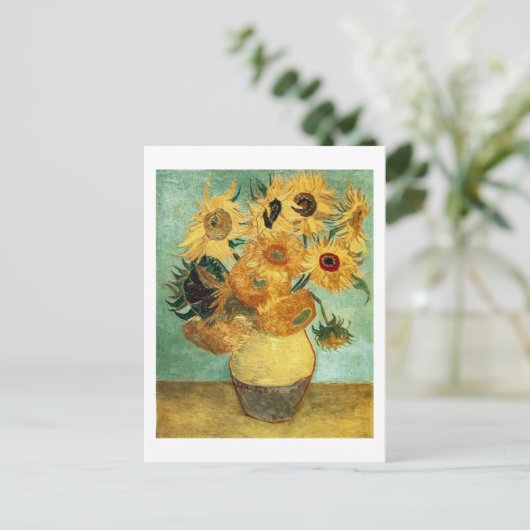 Zonnebloemen in een Vase (F455) Van Gogh Fine Art Briefkaart (Staand voorkant)