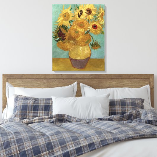 Zonnebloemen in een Vase Van Gogh Fine Art Canvas Afdruk (Insitu (Slaapkamer))