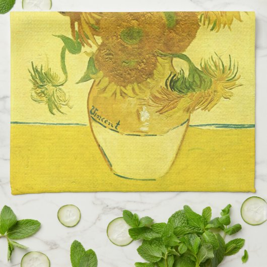 Zonnebloemen in een Vase Van Gogh Fine Art Theedoek (Gevouwen)