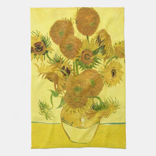 Zonnebloemen in een Vase Van Gogh Fine Art Theedoek (Verticaal)