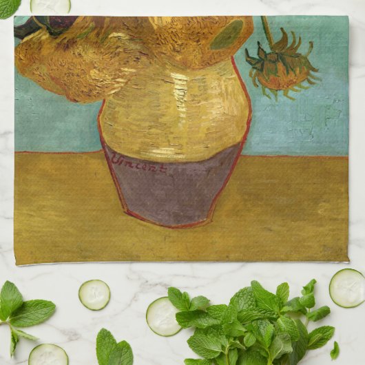 Zonnebloemen in een Vase Van Gogh Fine Art Theedoek (Gevouwen)