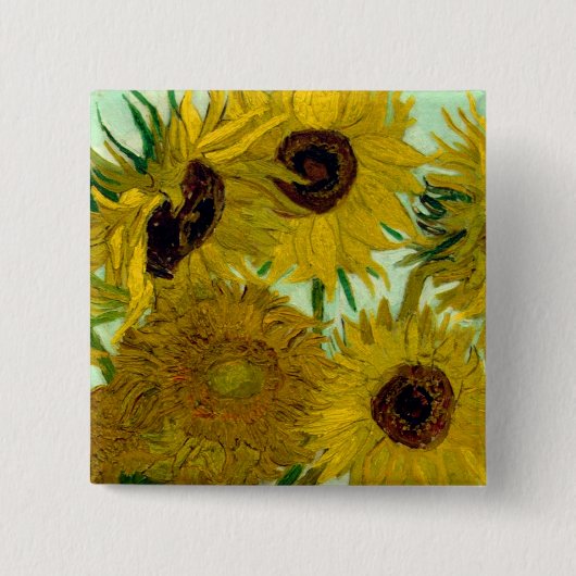 Zonnebloemen in een Vase Van Gogh Fine Art Vierkante Button 5,1 Cm (Voorkant)