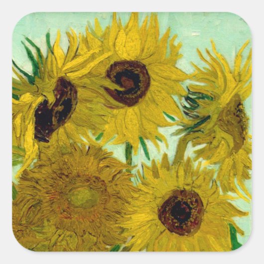 Zonnebloemen in een Vase Van Gogh Fine Art Vierkante Sticker (Voorkant)