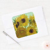 Zonnebloemen in een Vase Van Gogh Fine Art Vierkante Sticker (Envelop)
