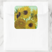 Zonnebloemen in een Vase Van Gogh Fine Art Vierkante Sticker (Tas)