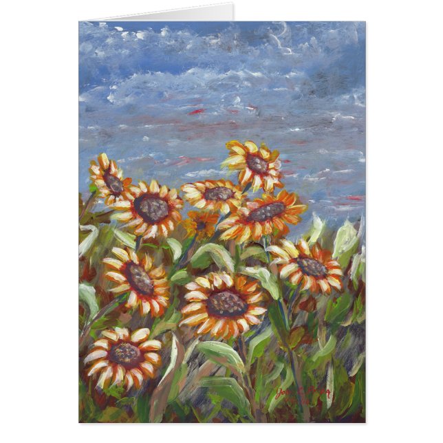 Zonnebloemen in een veld Acrylverf (Voorkant)