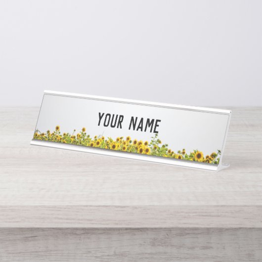 Zonnebloemen in een veld bureau naambordje (Voorkant)