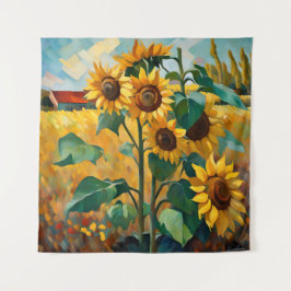 Zonnebloemen in een veld wandkleed