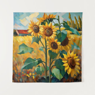 Zonnebloemen in een veld wandkleed