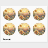 Zonnebloemen in een weide ronde sticker (Vel)