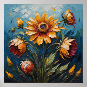 Zonnebloemen in een zomerse hemel poster