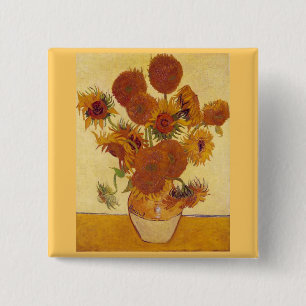 Zonnebloemen in Fine Art. een van de Vaas (F454) Vierkante Button 5,1 Cm