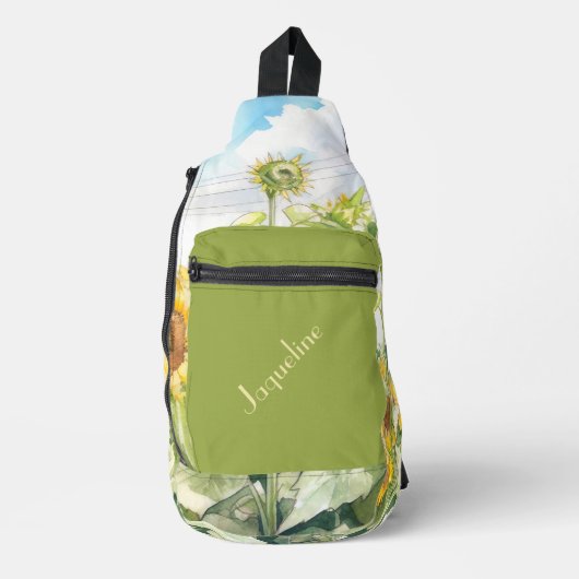 Zonnebloemen in gele bruine en groene achtergrond sling bag (Voorkant)