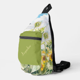 Zonnebloemen in gele bruine en groene achtergrond sling bag