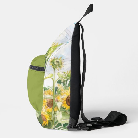 Zonnebloemen in gele bruine en groene achtergrond sling bag (Rechts)