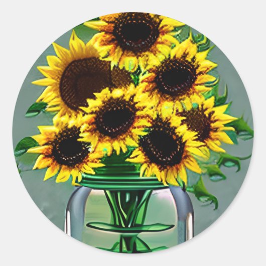 Zonnebloemen in glazen pot Art Ronde Sticker (Voorkant)