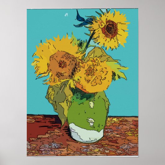 Zonnebloemen in Green Vase Poster (Voorkant)