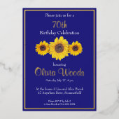 Zonnebloemen in het blauw - 70ste verjaardag folie uitnodiging (Voorkant)