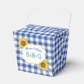 Zonnebloemen in het land Gecheckte blauwe katoen B Bedankdoosjes (Voorkant Zijde)