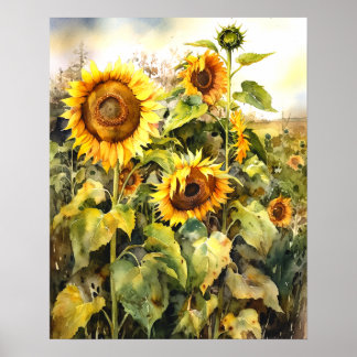 Zonnebloemen in het landschap van het veld Kunstsc Poster