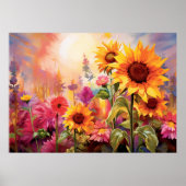 Zonnebloemen in het veld van kleurrijke bloemen Poster (Voorkant)