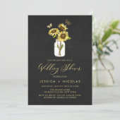 Zonnebloemen in Mason Jar Chalkboard Wedding Showe Kaart (Staand voorkant)