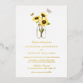 Zonnebloemen in Mason Jar Country Rustic Wedding Folie Uitnodiging