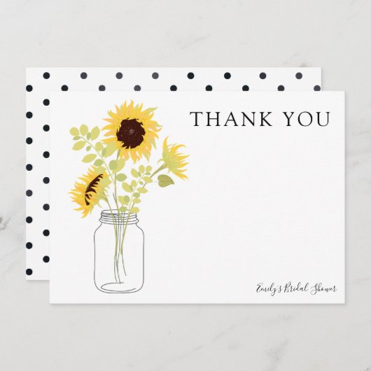 Zonnebloemen in Mason Jar Dank u Kaart (Voorkant / Achterkant)