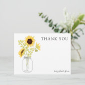 Zonnebloemen in Mason Jar Dank u Kaart (Staand voorkant)