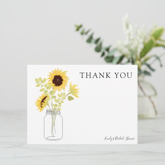 Zonnebloemen in Mason Jar Dank u Kaart (Staand voorkant)