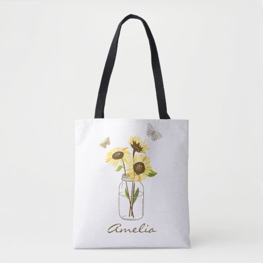 Zonnebloemen in Mason Jar gepersonaliseerd Tote Bag (Voorkant)
