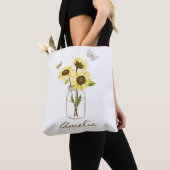 Zonnebloemen in Mason Jar gepersonaliseerd Tote Bag (Dichtbij)