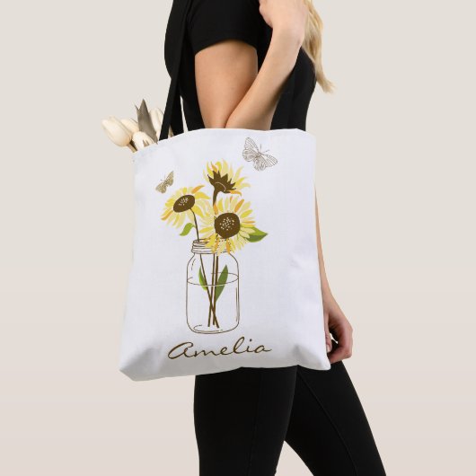 Zonnebloemen in Mason Jar gepersonaliseerd Tote Bag (Dichtbij)