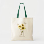 Zonnebloemen in Mason Jar Persoonlijke Canvas tas<br><div class="desc">Feminine en stijlvolle,  aanpasbare canvas tas met gele zonnebloemen in moeraspot met vlinderaccenten. Pas deze florale canvas tas aan door namen of korte zinnen toe te voegen. Ideaal voor bruidsmeisjes en als persoonlijke cadeautjes voor speciale gelegenheden.</div>