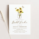 Zonnebloemen in Mason Jar Rustic Bridal Luncheon Kaart<br><div class="desc">Nodig gasten uit aan uw bruidskloncheon met deze aanpasbare bruidsmaanuitnodiging. Het is voorzien van zonnebloemen in moeraspot met vlinders accenten en een bijbehorend zonnebloempatroon. Personaliseer deze bijtende brudal luncheon uitnodiging door uw gebeurtenisdetails toe te voegen. Deze zonnebloemen brudal luncheon-uitnodiging is perfect voor de herfst- en zomerdouches.</div>