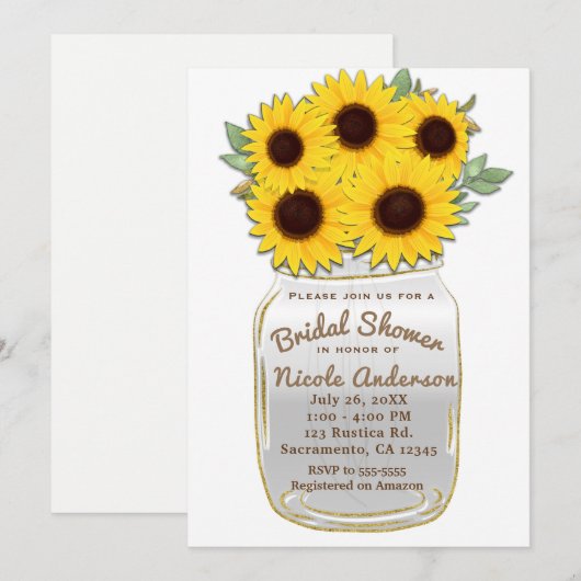 Zonnebloemen in Mason Jar Rustic Chic Vrijgezellen Kaart (Voorkant / Achterkant)