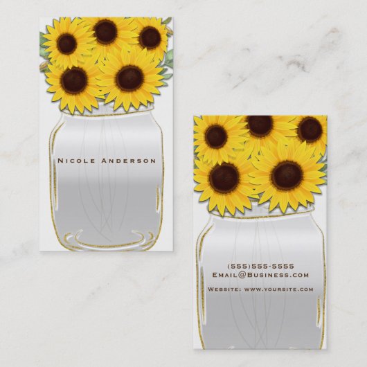 Zonnebloemen in Mason Jar Rustiek Country Chic Bri Visitekaartje (Voorkant / Achterkant)