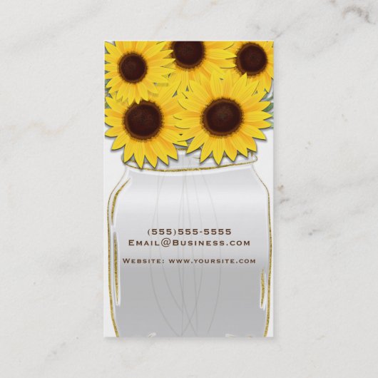 Zonnebloemen in Mason Jar Rustiek Country Chic Bri Visitekaartje (Achterkant)