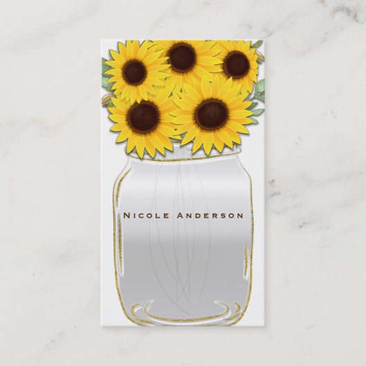 Zonnebloemen in Mason Jar Rustiek Country Chic Bri Visitekaartje (Voorkant)
