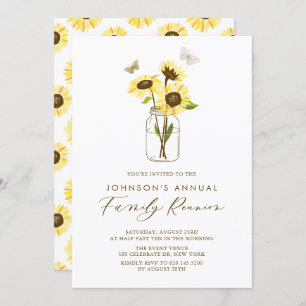 Zonnebloemen in Mason Jar Summer Family Reunion Kaart