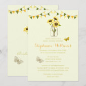 Zonnebloemen in Mason Jar w / Vlinders & Bunting Kaart (Voorkant / Achterkant)