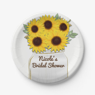 Zonnebloemen in Metselaarsvaas Rustieke Bruiloftsd Papieren Bordje