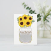 Zonnebloemen in Metselwerkpot Rustieke Chic Save t Aankondigingskaart (Staand voorkant)