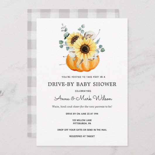 Zonnebloemen in Pompoenen Autumn Drive per Baby sh Kaart (Voorkant / Achterkant)