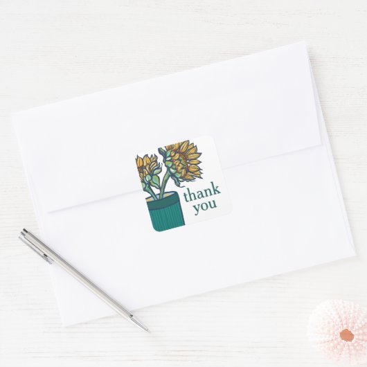 Zonnebloemen in pot Bloemige Dank Je Wel  Vierkante Sticker (Envelop)