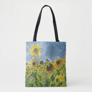 Zonnebloemen in regen tote bag