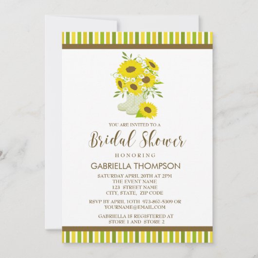 Zonnebloemen in regenlaarzen Bruids Douche Uitnodi Kaart (Voorkant)