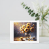Zonnebloemen in vaas, briefkaart (Staand voorkant)