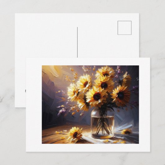 Zonnebloemen in vaas, briefkaart (Voorkant / Achterkant)