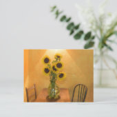 Zonnebloemen in vaas op tabel 2 briefkaart (Staand voorkant)